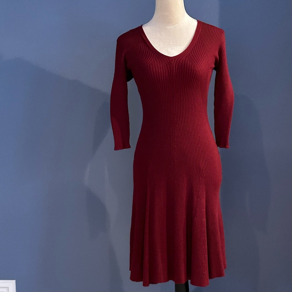 NWT Size Small Worthington Deep Red 3/4 Sleeve Knit Dress
